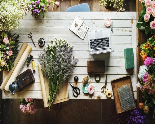 Details of a quiet workspace with natural light